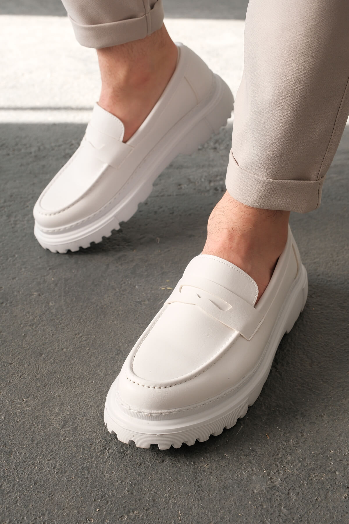 Marsetti Herren Weiß Schlupf Freizeit Dicke Sohle Loafer Schuhe