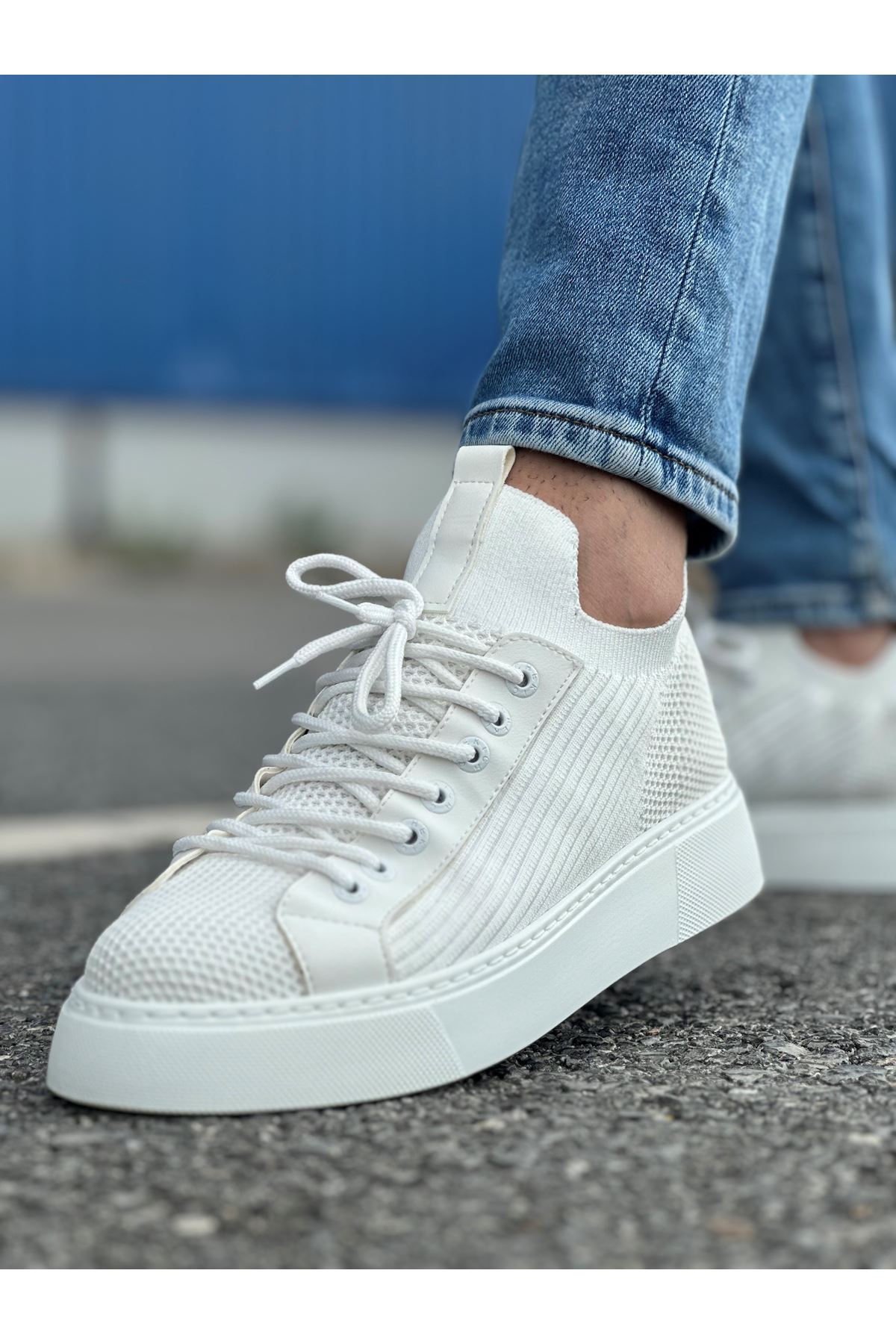 Marsetti Herren Weiß Dicke Sohle Alltags Orthopädische Schnür Schuhe