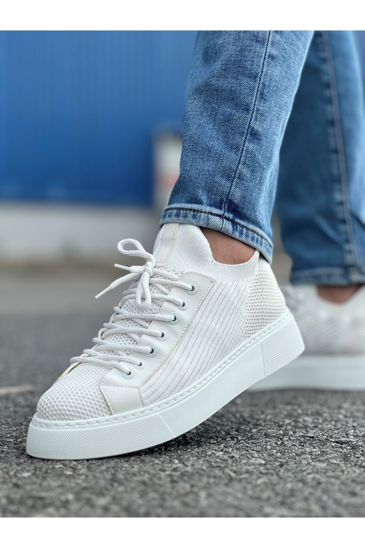 Marsetti Herren Weiß Dicke Sohle Alltags Orthopädische Schnür Schuhe