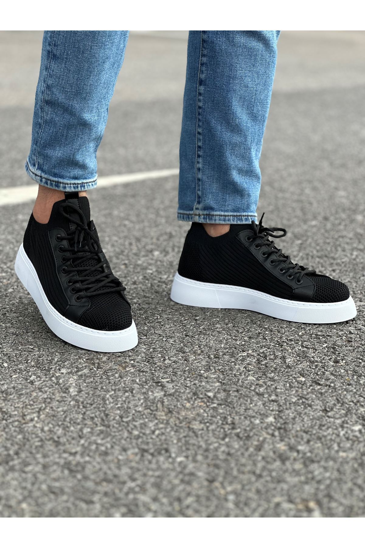Marsetti Herren Schwarz Dicksohlige Casual Orthopädische Schnürschuhe
