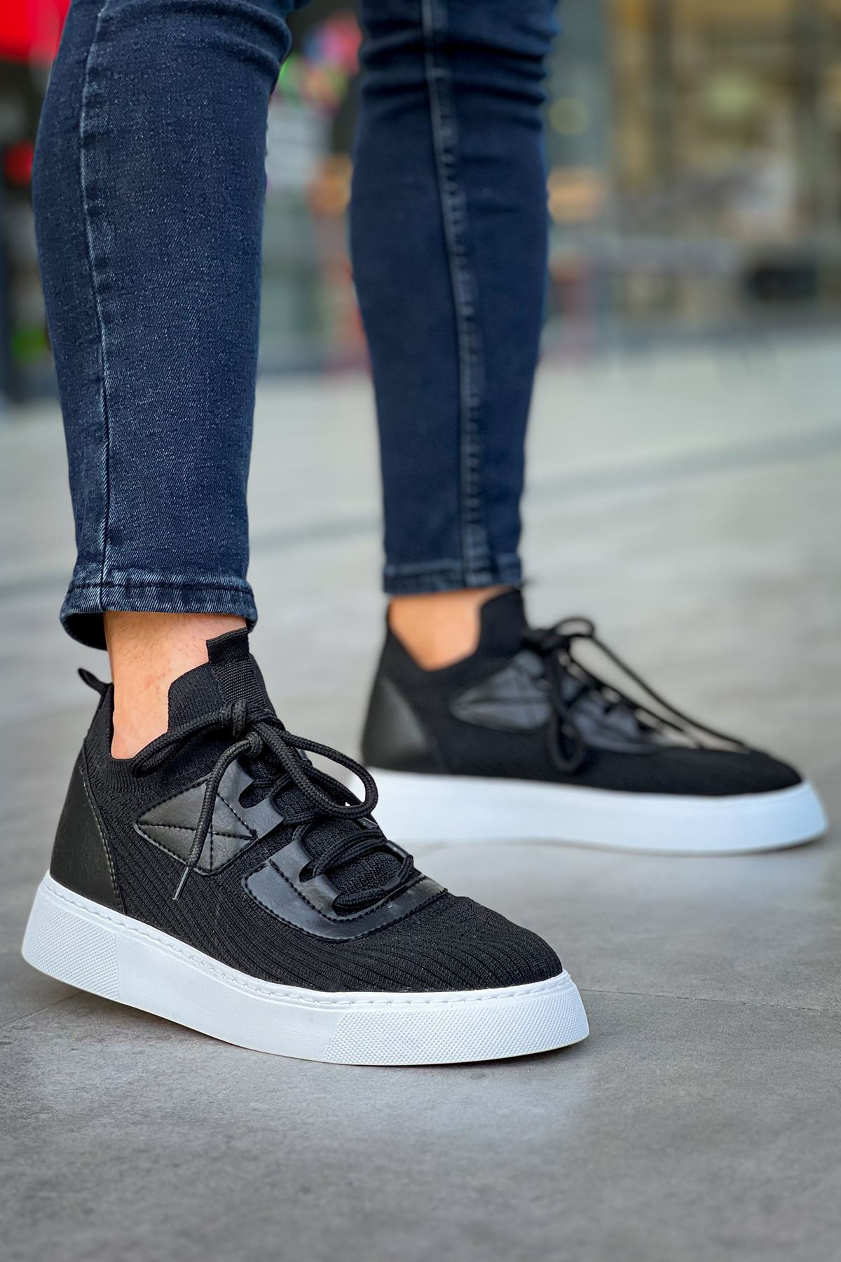 Marsetti Herren Schwarze Slip-On Freizeitschuhe mit Dicker Sohle