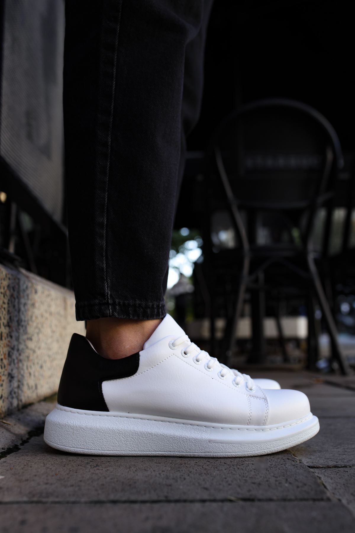 Marsetti Herren Weiß Schwarz Casual Dicke Sohle Orthopädische Sneaker