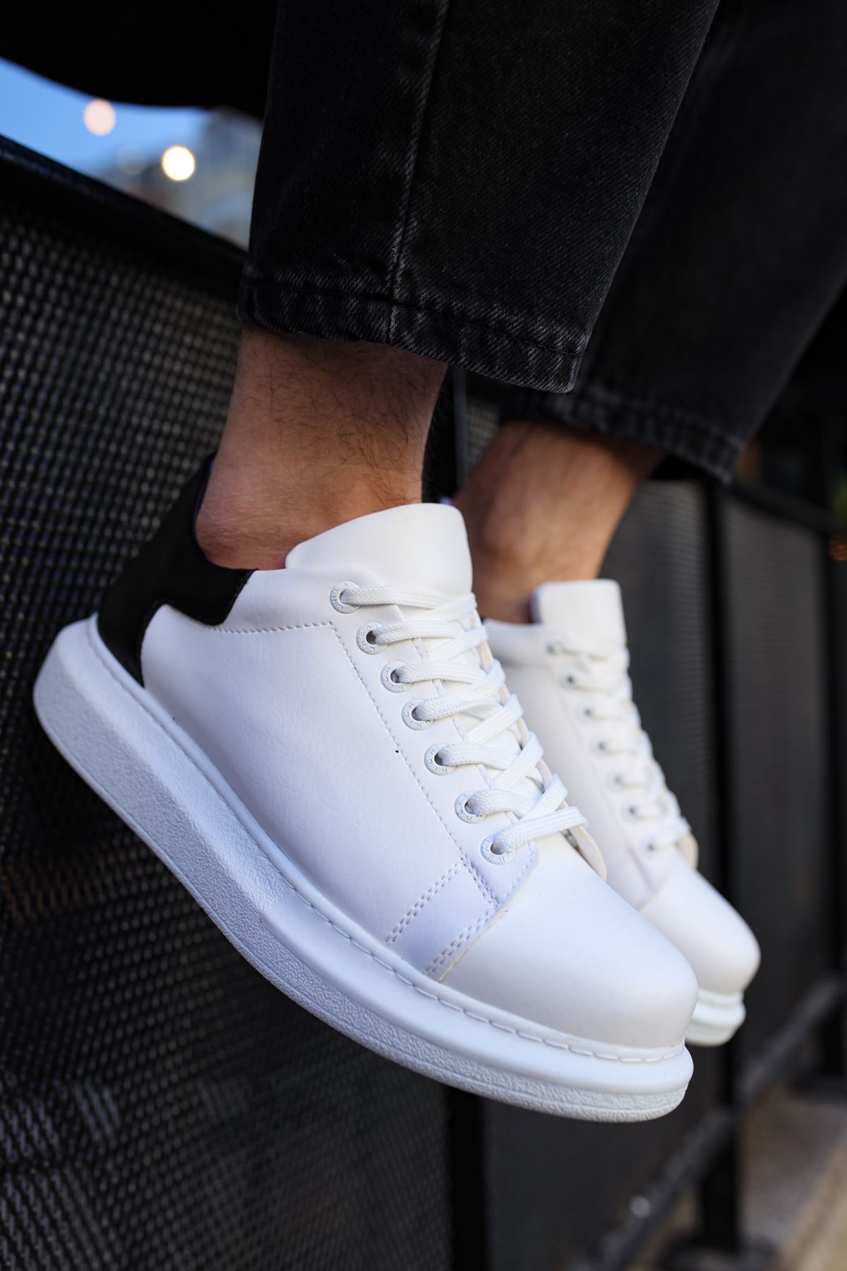 Marsetti Herren Weiß Schwarz Casual Dicke Sohle Orthopädische Sneaker