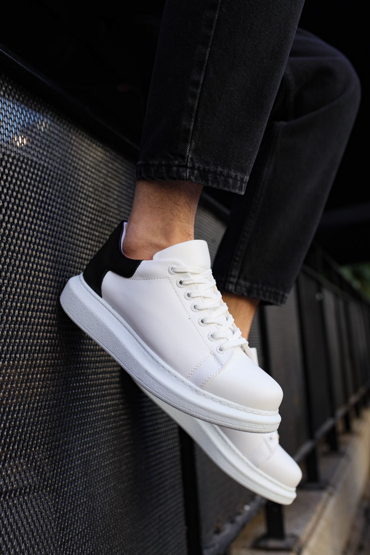 Marsetti Herren Weiß Schwarz Casual Dicke Sohle Orthopädische Sneaker