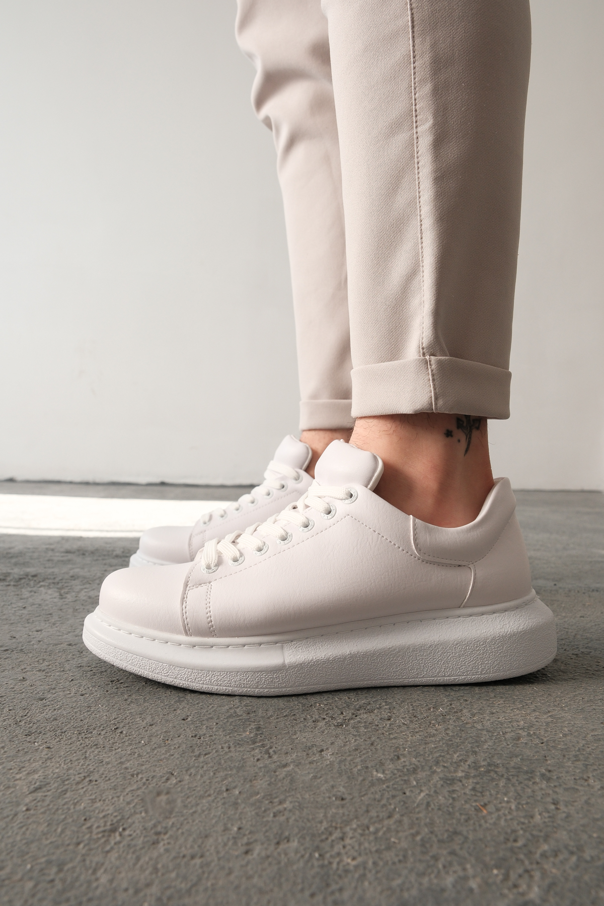 Marsetti Herren Weiße Leder Casual Schuhe Sneaker Modell
