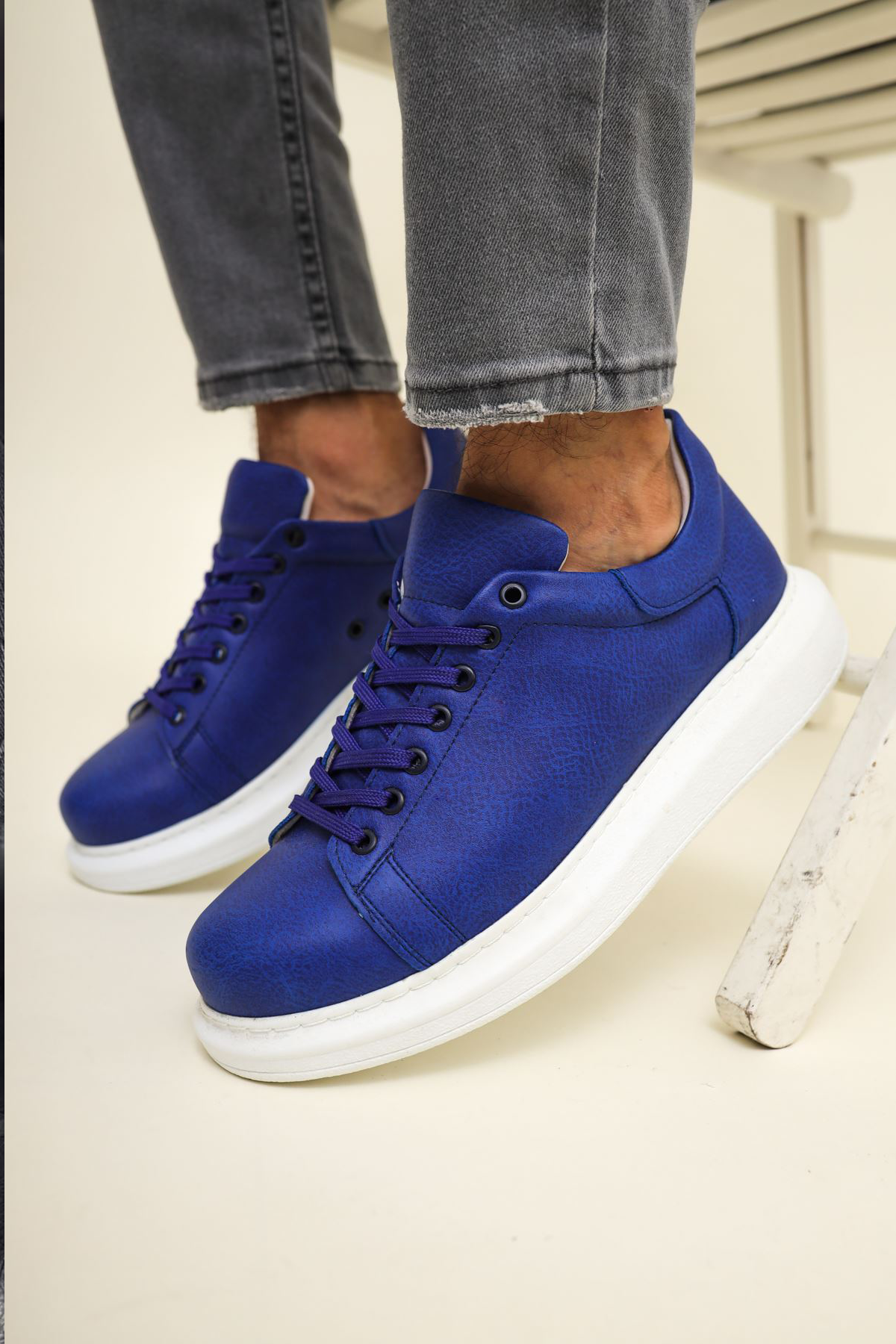 Marsetti Herren Blaue Leder Casual Sportschuhe