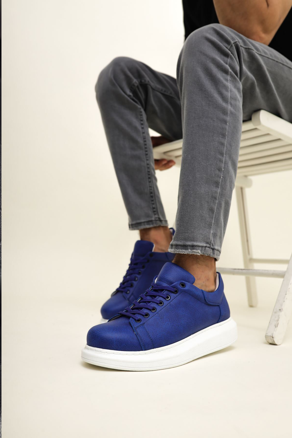 Marsetti Herren Blaue Leder Casual Sportschuhe