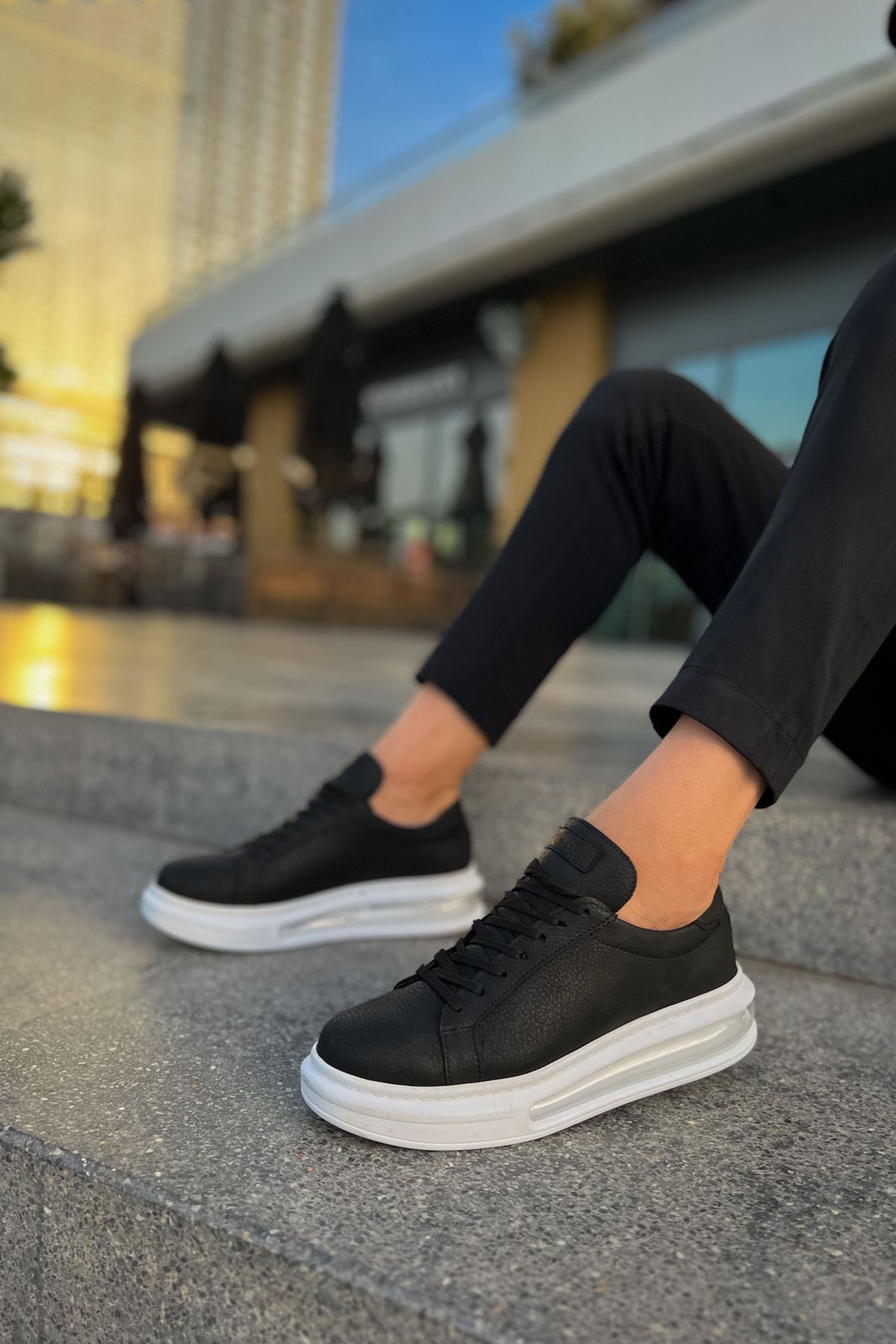 Marsetti Herren Schwarze Freizeitschuhe mit Dicker Sohle und Schnürung