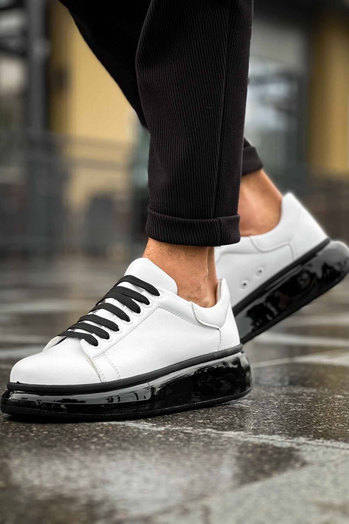 Marsetti Herren Weiß Schwarz Casual Orthopädische Schuhe mit Dicker Sohle