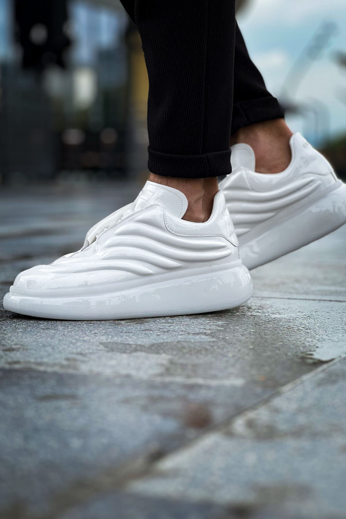 Marsetti Herren Weiße Freizeit Dicke Sohle Orthopädische Schnürschuhe