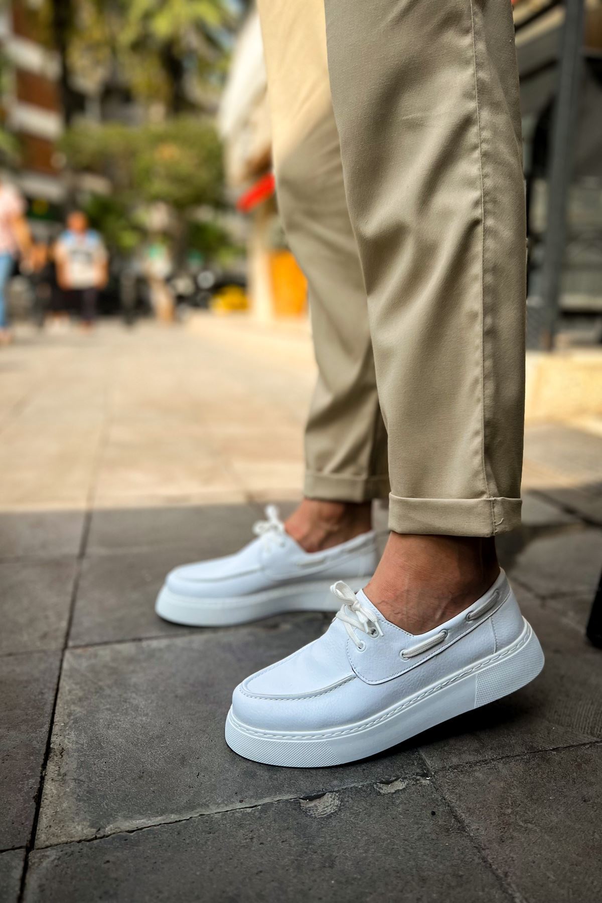 Marsetti Herren Weiß Casual Schnürschuhe mit Dicker Sohle Orthopädisch
