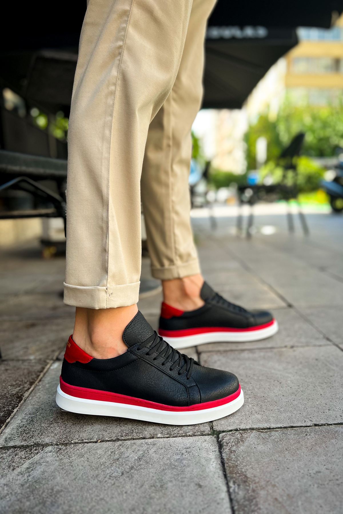 Marsetti Herren Schwarz Rot Casual Dicke Sohle Orthopädische Sportschuhe