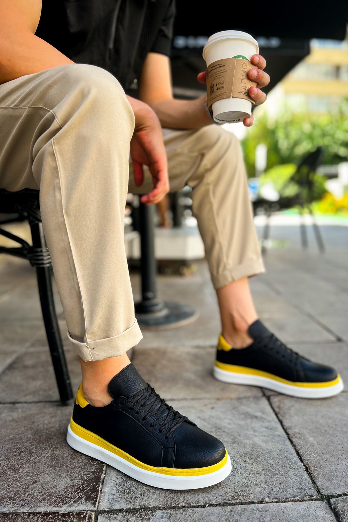Marsetti Herren Schwarz Gelb Casual Dicke Sohle Orthopädische Sportschuhe