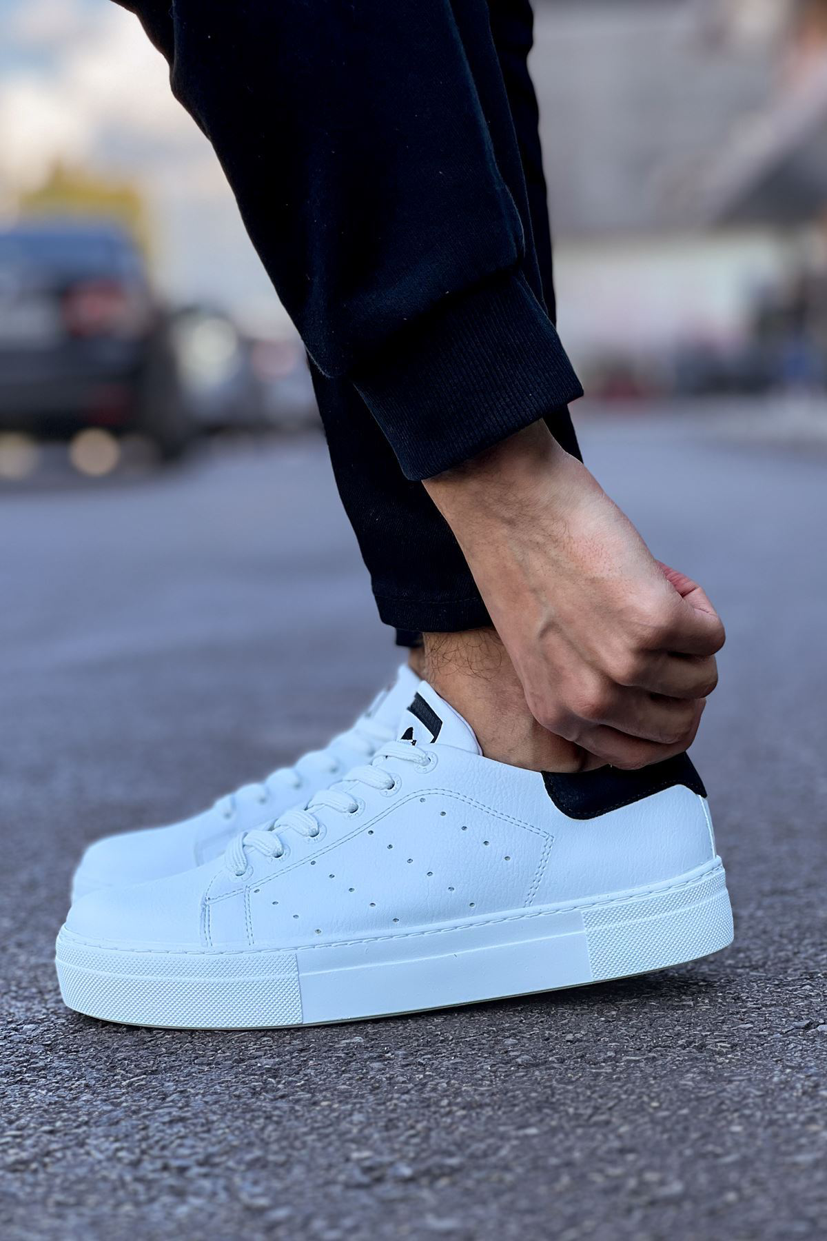 Marsetti Herren Weiß Schwarz Freizeitschuhe mit Dicker Sohle Orthopädisch
