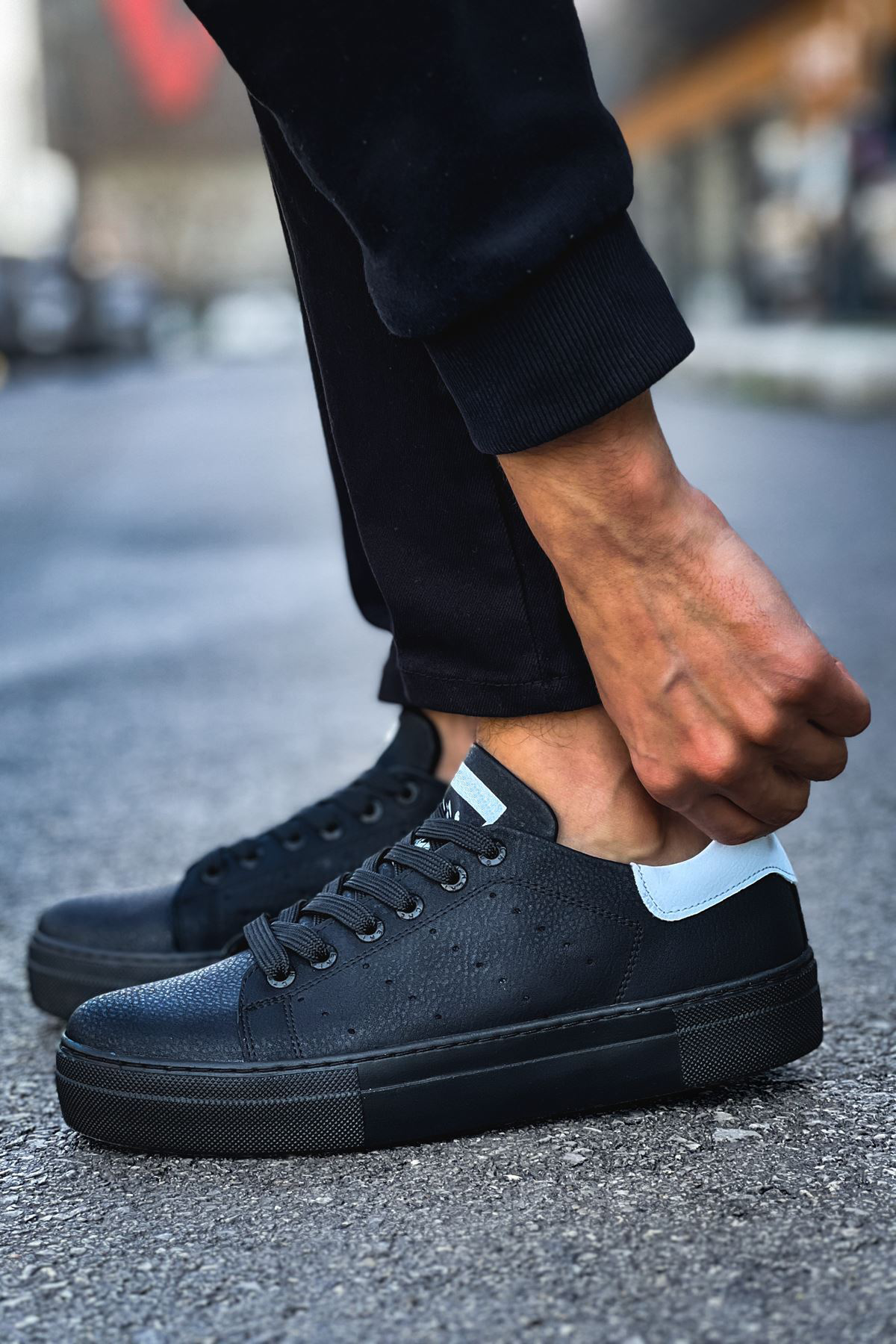 Marsetti Herren Schwarz Weiß Casual Dicke Sohle Schnür Schuhe