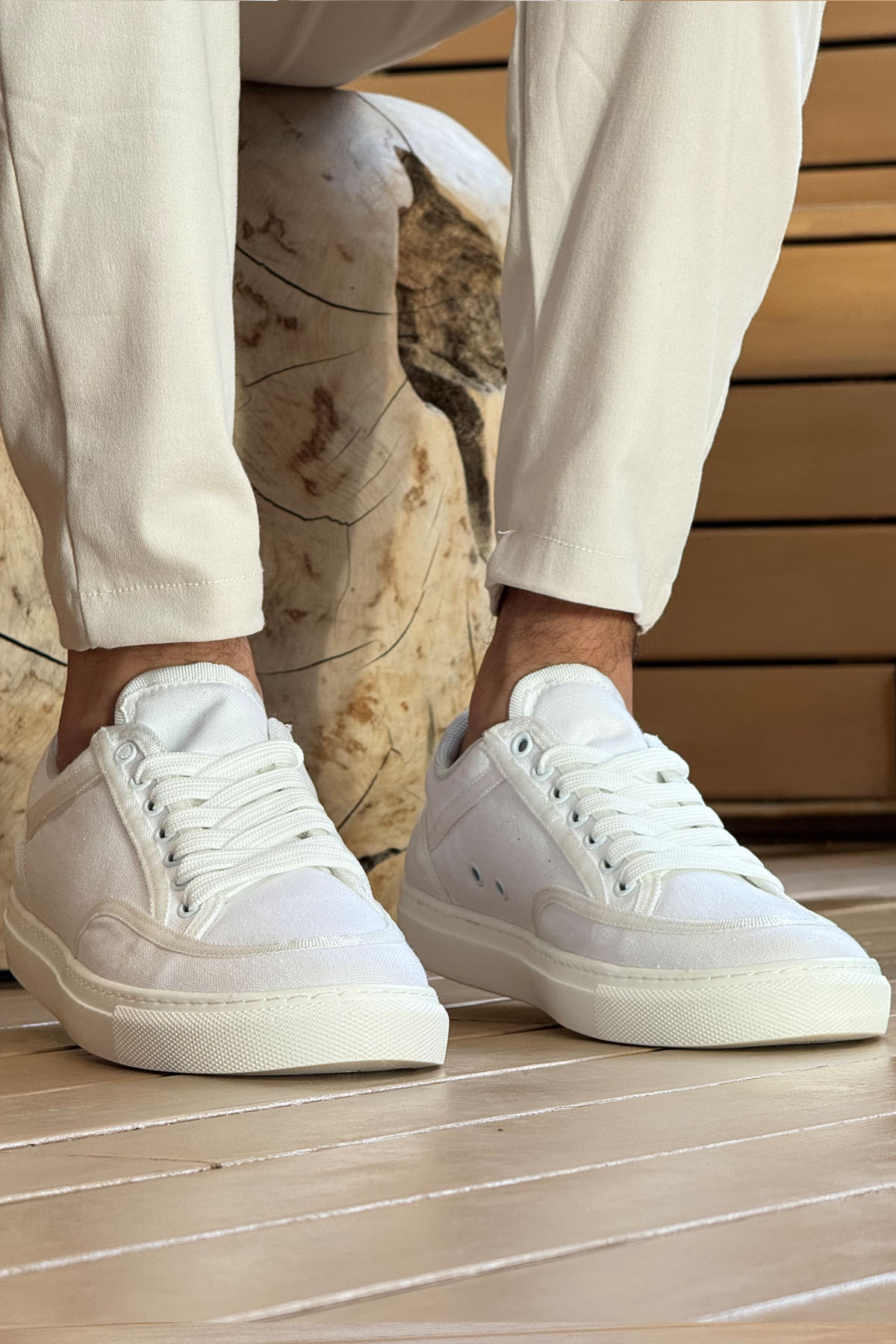 Marsetti Herren Weiß Textil Casual Dicke Sohle Orthopädische Schuhe
