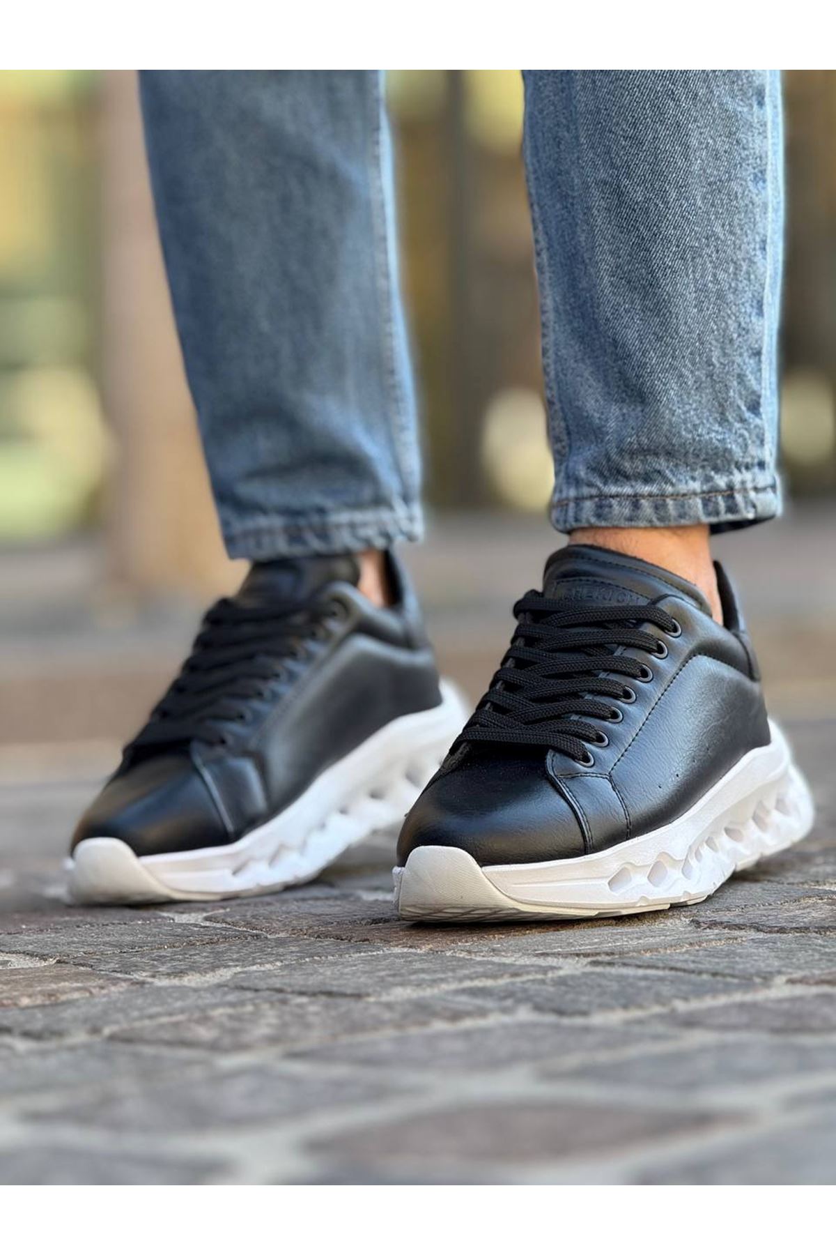 Marsetti Herren Schwarz Casual Dicke Sohle Schnür Orthopädisch Schuhe