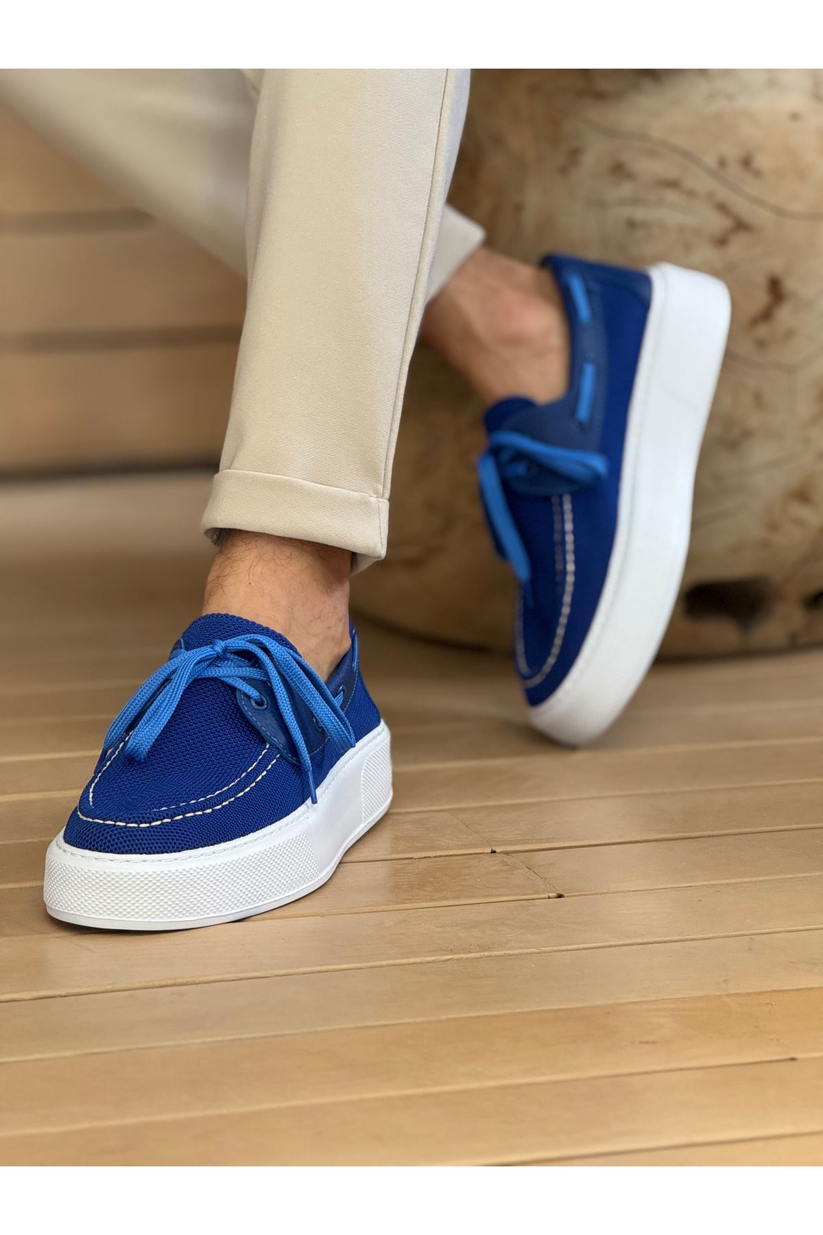 Marsetti Herren Blau Textil Dicke Sohle Casual Orthopädische Schuhe